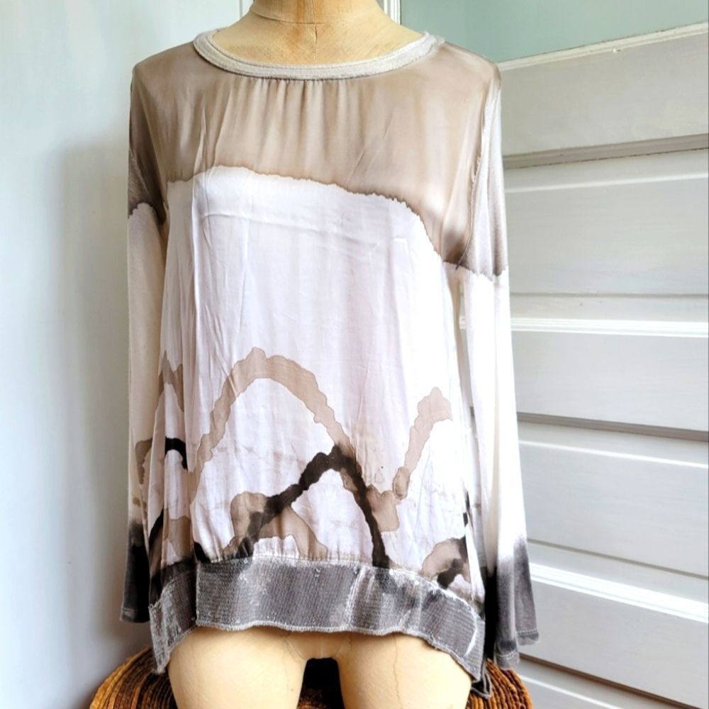 Gray Violet top, Sequins Long Sleeve Size Small Dip Dyed White